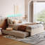 Lit plateforme tapissier avec lit gigogne double Teddy-617074058