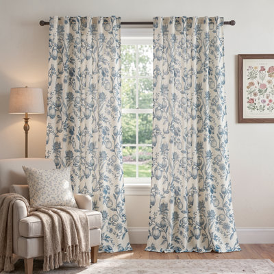Nathnael Linen Blend Toile Semi-Sheer Curtain Panel Pair 