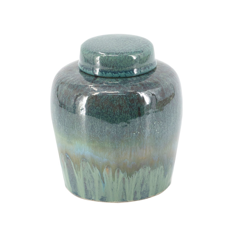 Pot rond en céramique avec glaçure réactive bleue et crêtes subtiles D5x6 ", H 6 po x l 5,2 po x P 5,2 po