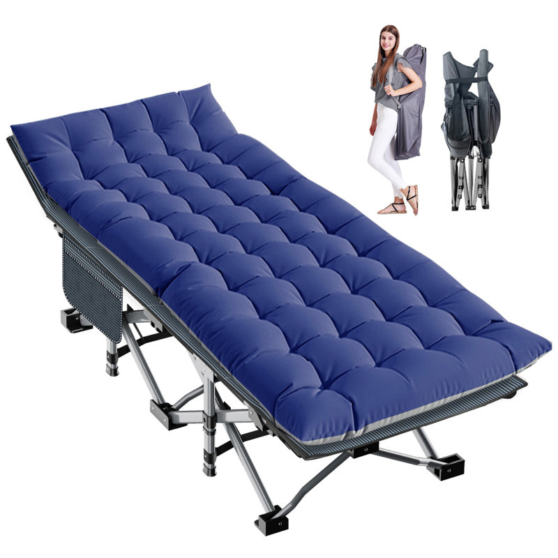 Lit pliant portatif, lit pliant pour lit d'invité avec matelas perlé, lit de camp extérieur robuste, Bleu