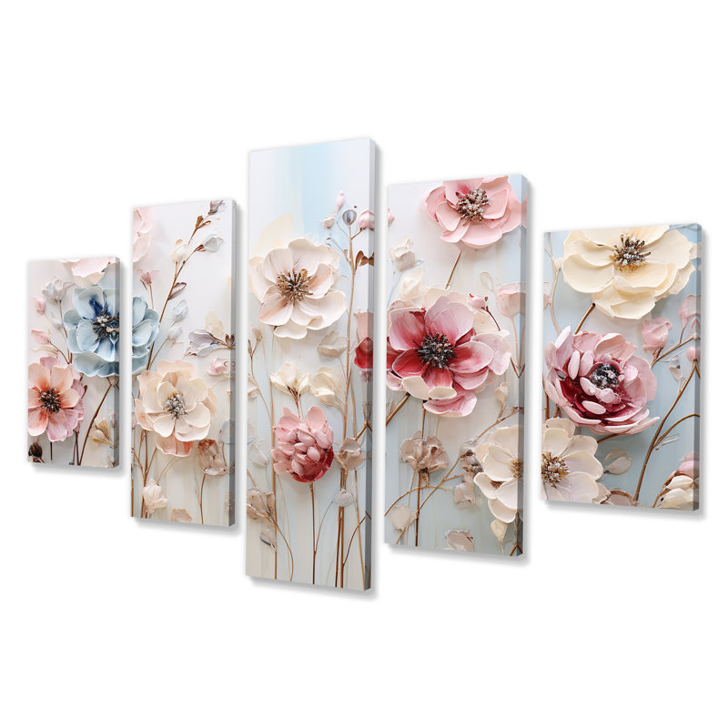 «White and Pink Floral Wonderland - Flowers Multipanel», ensemble de décorations murales