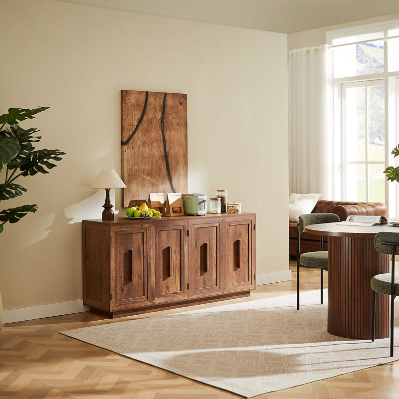 Buffet de 63 po avec 4 portes carrées, armoires de rangement rétro avec tablettes réglables pour la cuisine et la salle à manger
