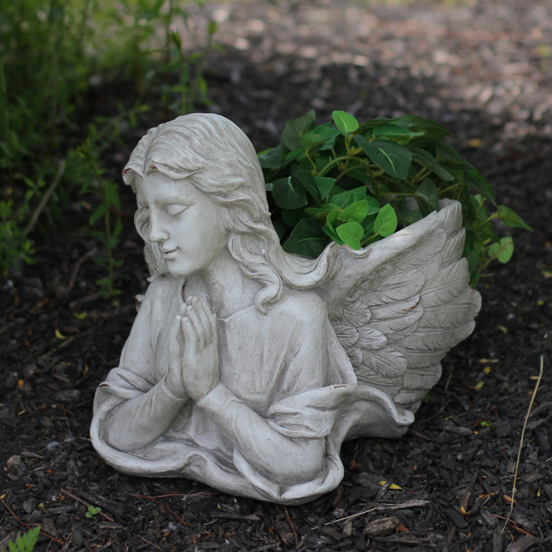 ensemble de statue de jardin buste d’extérieur en prière grise à 6 po