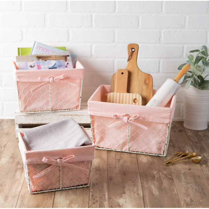 Gracie Oaks Colgate Fabric Decorative Basket, Antique Blush