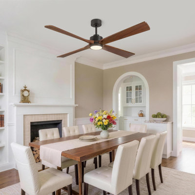 52in Smart Ceiling Fan with Light, 4 Solid Wood Blades, Remote Control, Farmhouse Style Indoor Ceiling Fan, Quiet Reversible DC Motor, for Living Room, Dining Room