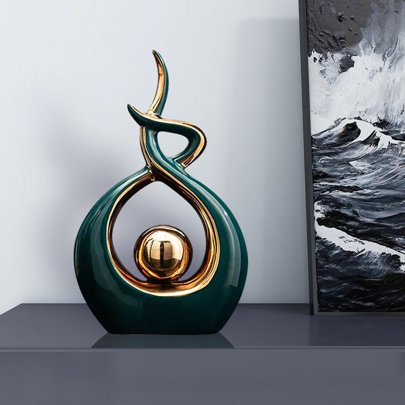 Sculpture moderne moderne en céramique, H 12,2 po x l 6,29 po x P 2,36 po, Vert
