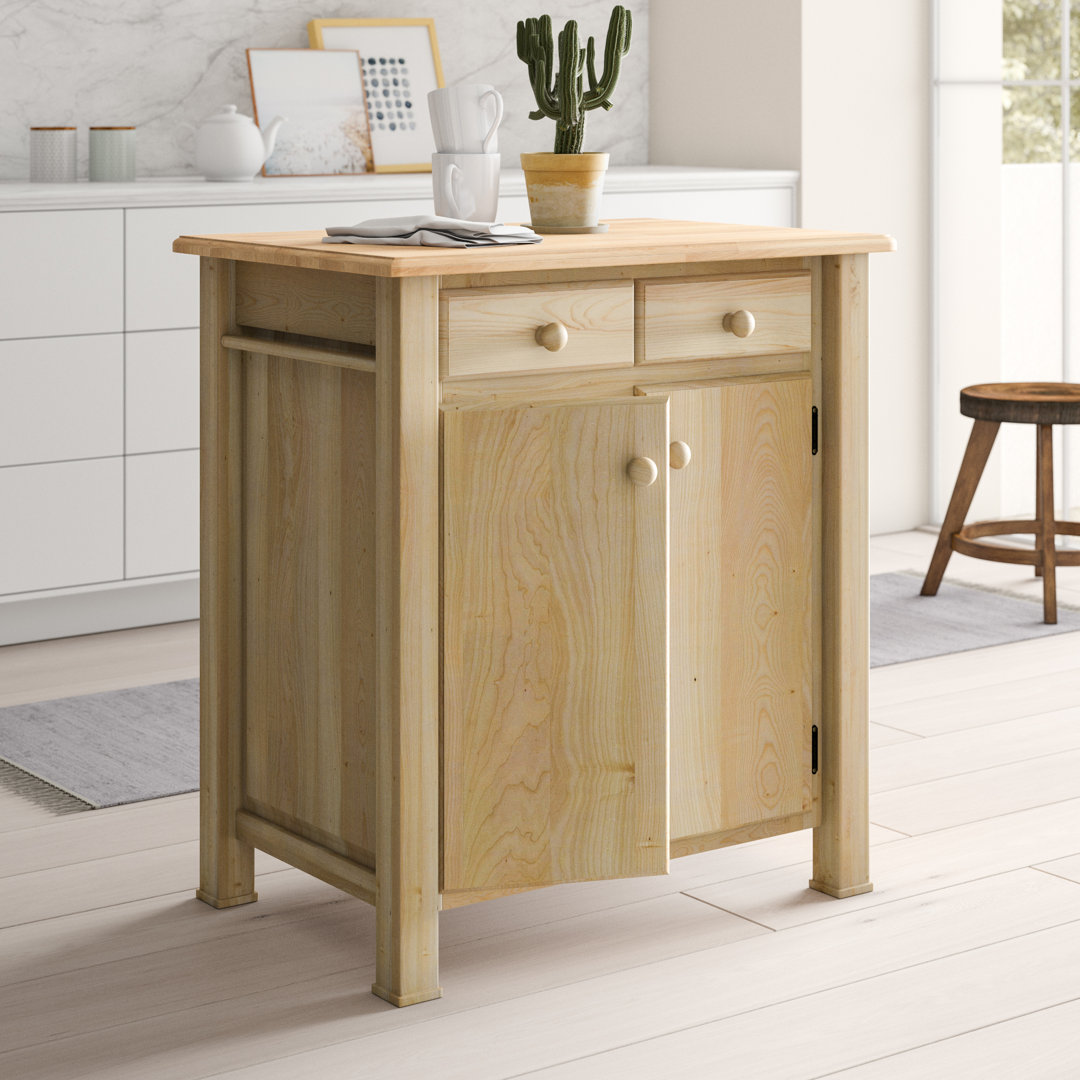 Manatuto 32.5'' Wide Kitchen Cart with Solid Wood Top Langley Street®