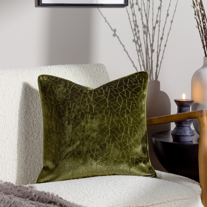 Malans Geometric Orange Square Cushion, Olive