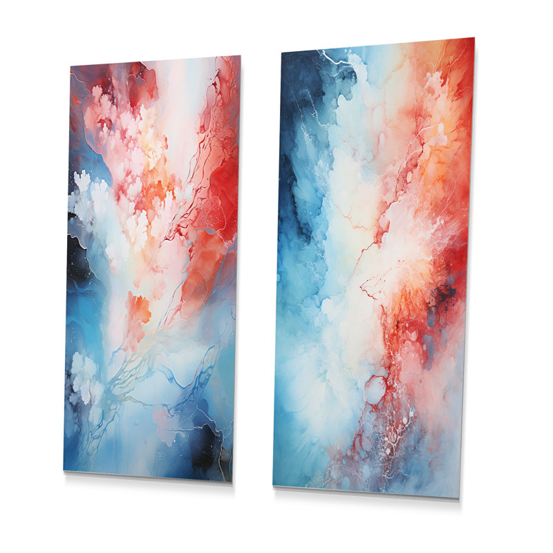 Feu et glace Tachisme Drift II - Tachisme, ensemble de 3 reproductions d'art en métal, H 32 po x l 32 po