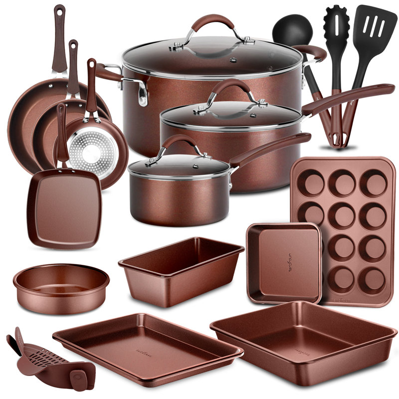 NutriChef 20-Piece Brown Non-Stick Aluminum Cookware Set