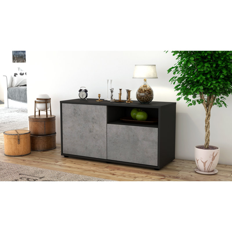 Xzavier 92cm W Chest of Drawers, Concrete / Matte Anthracite
