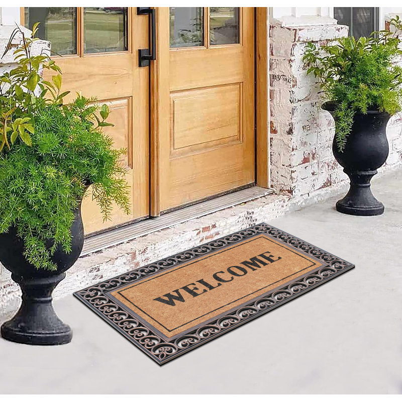 Gilchrist Natural Coir & Rubber ‘Welcome’ Paisley Border Doormat – 30" x 48", Heavy-Duty Outdoor Front Door Mat, Bronze
