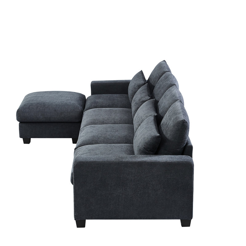 Canapé modulaire en L en chenille avec méridienne réversible en L gris robuste et robuste, Gris foncé