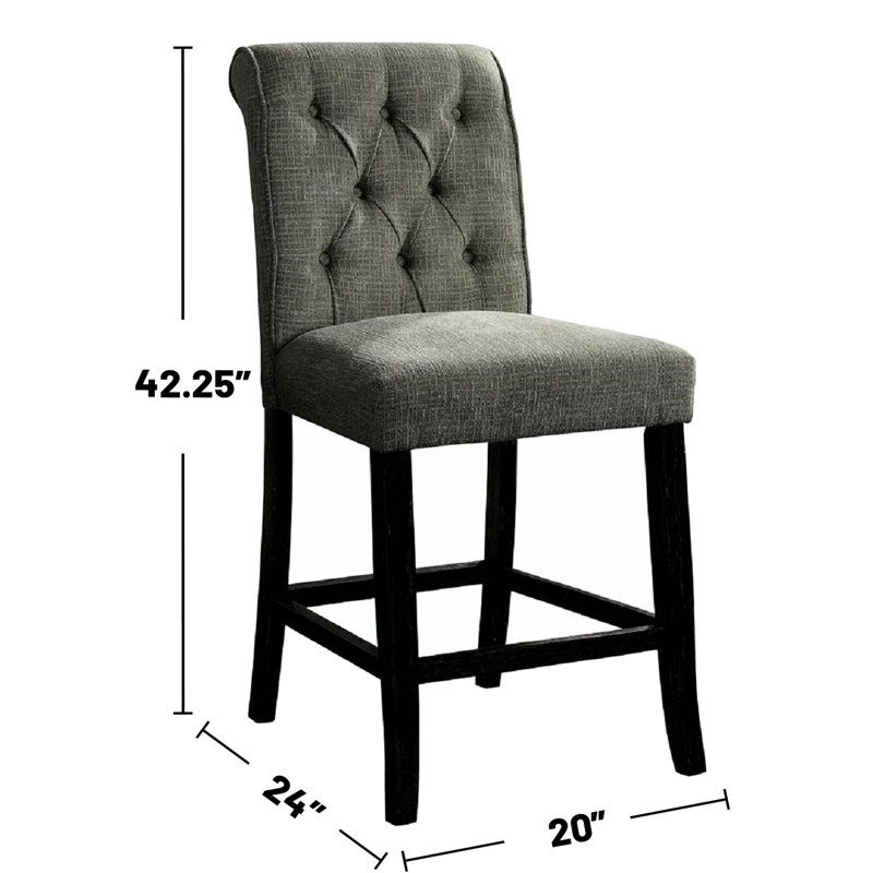 2 chaises de salle à manger rembourrées en tissu, noir et gris antique, avec boutons, coussin rembourré, bois massif, chaises avec possibilité de pièce (de 2), dossier, Rareté