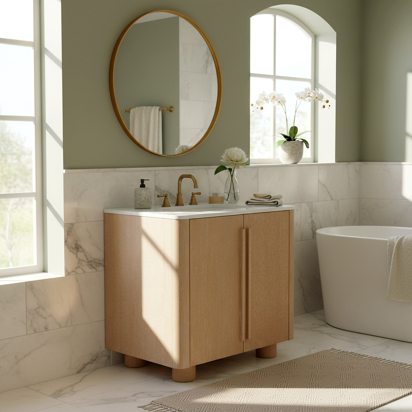 Carrara Marble Single Bathroom Vanity, 36"
