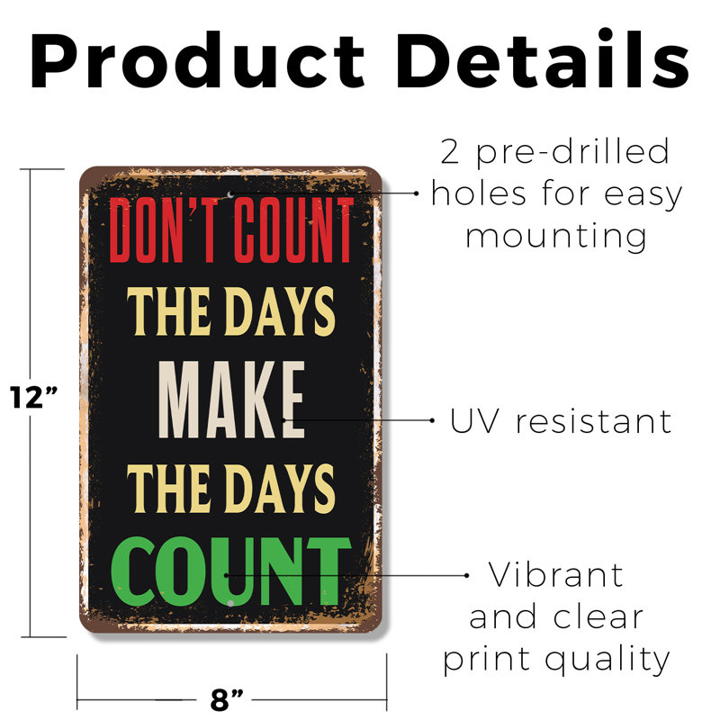 «Don't Count The Days Make The Days Count Vintage Style» (paquet de 2) 8 po x 12 po