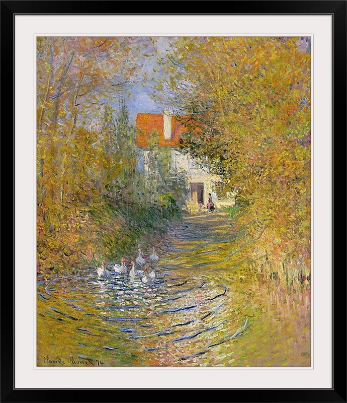 «The Duck Pond», 1874 par Claude Monet - reproduction imprimée, H 32 po x l 27 po x P 1 po, Cadre noir
