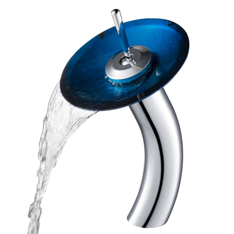Fire Blue Glass Rectangular Vessel Sink with Chrome Faucet