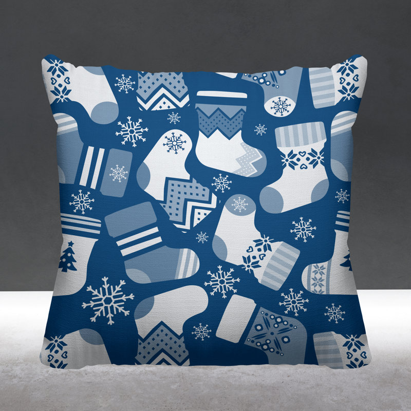 Coussin décoratif intérieur / extérieur Christmas Stockings, L 15 po x H 15 po, Bleu céruléen