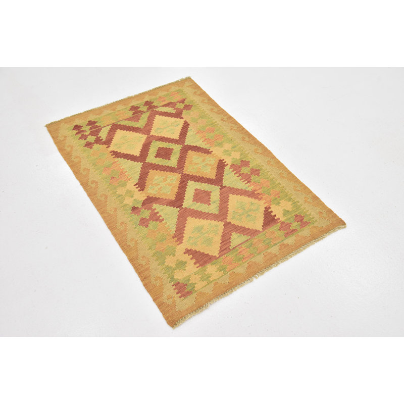 Tapis en laine rouge/beige 2 pi 7 po x 4 pi "one-of-kind" à la main noué la new age Elland