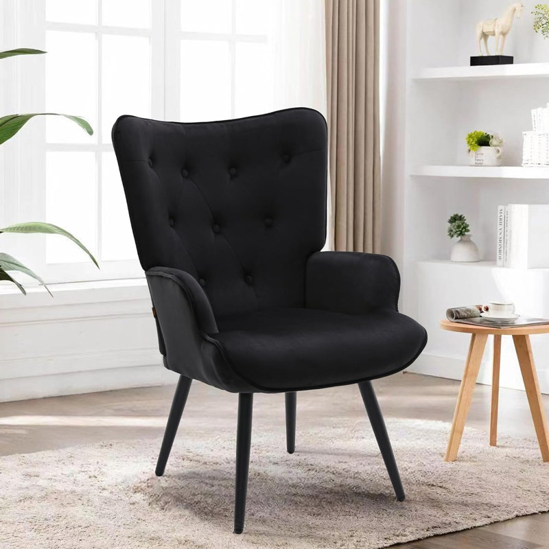 Bastoam 50Cm Wide Tufted Velvet Wingback Chair, Black