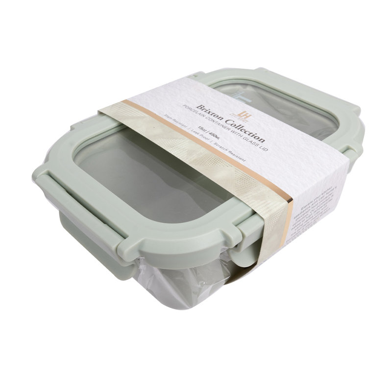 15 oz. Contenant alimentaire en céramique Brixton avec couvercle en verre, Vert sauge