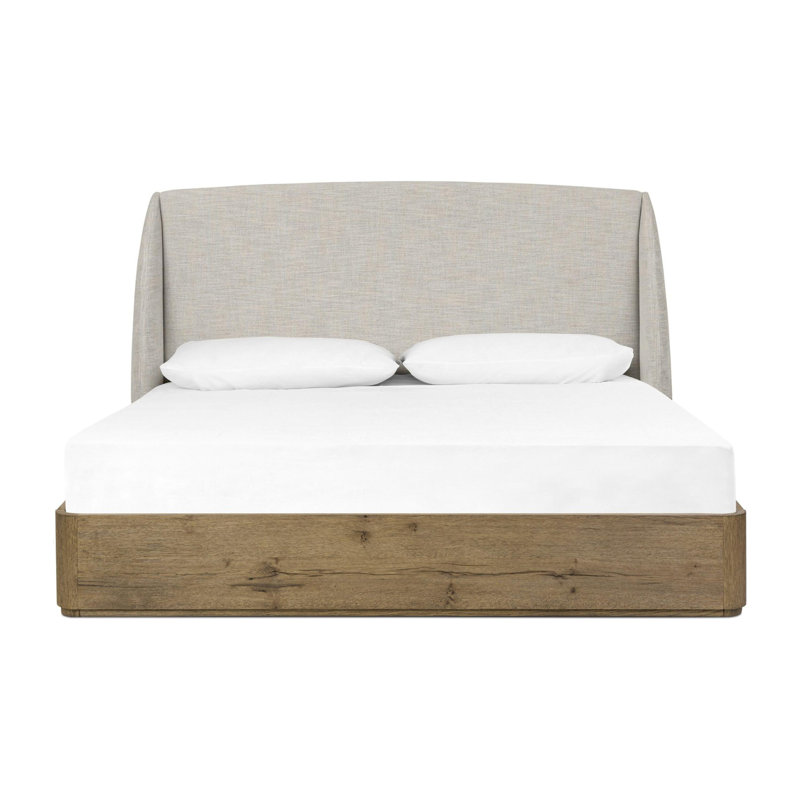 Maeve Upholstered Wingback Bed, Queen, Cambric Ivory/Natural Oak