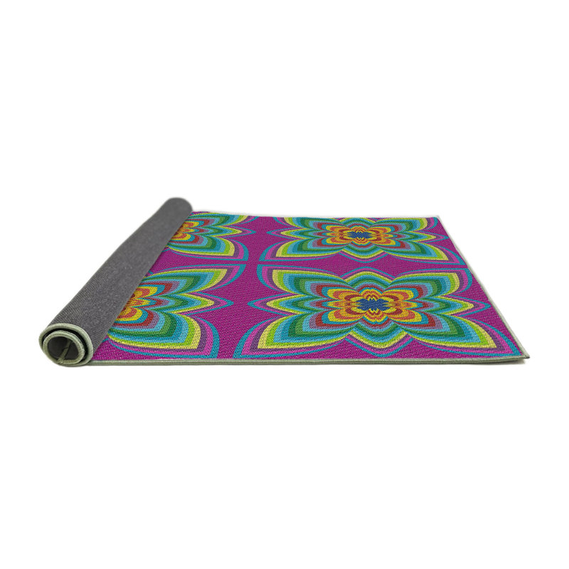 Tapis rose / vert / jaune, Rond 8 pi
