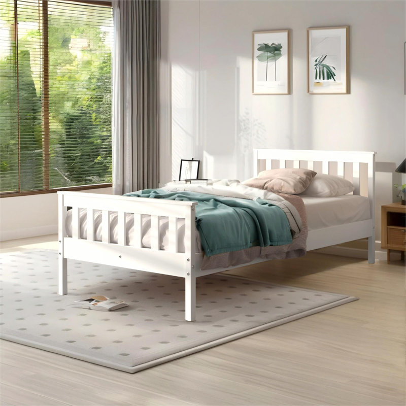 Mission Twin Solid Wood Platform Bed with Headboard & Footboard – FSC Certified Rubberwood, Farmhouse Style Bed Frame for Teens & Adults