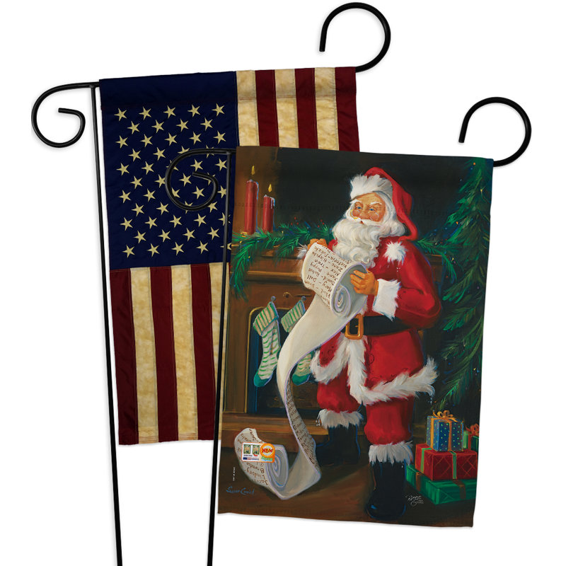 Ensemble de 2 drapeaux de noël décoratifs en polyester 19" x 13" à impressions liste du père noël