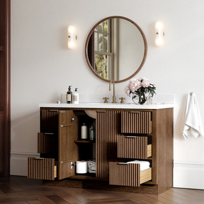Meuble-lavabo simple en bois massif avec plateau en quartz de 1,5 po Haun Haun