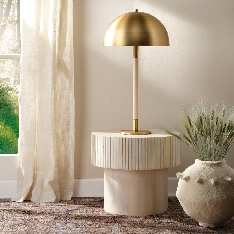 Round White Textured Mango Wood End Table