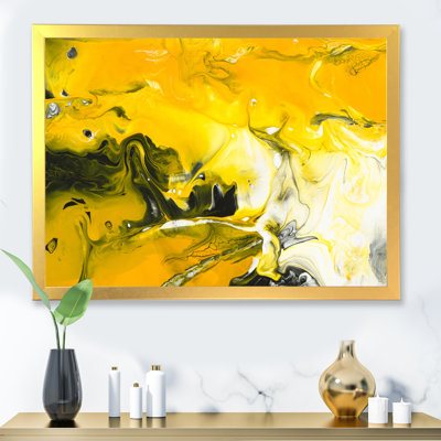 Jaune jaune noir et blanc liquide Art V - peinture sur toile