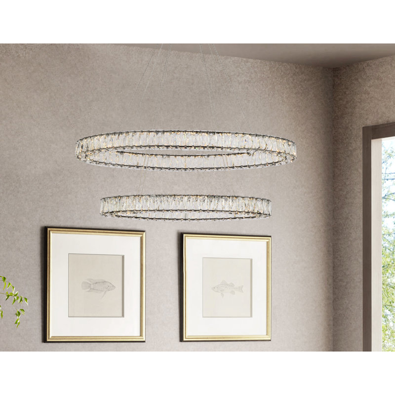 Steveson 2-Light Crystal Oval LED Chandelier, 11" H x 40" W x 18.1" D, Black