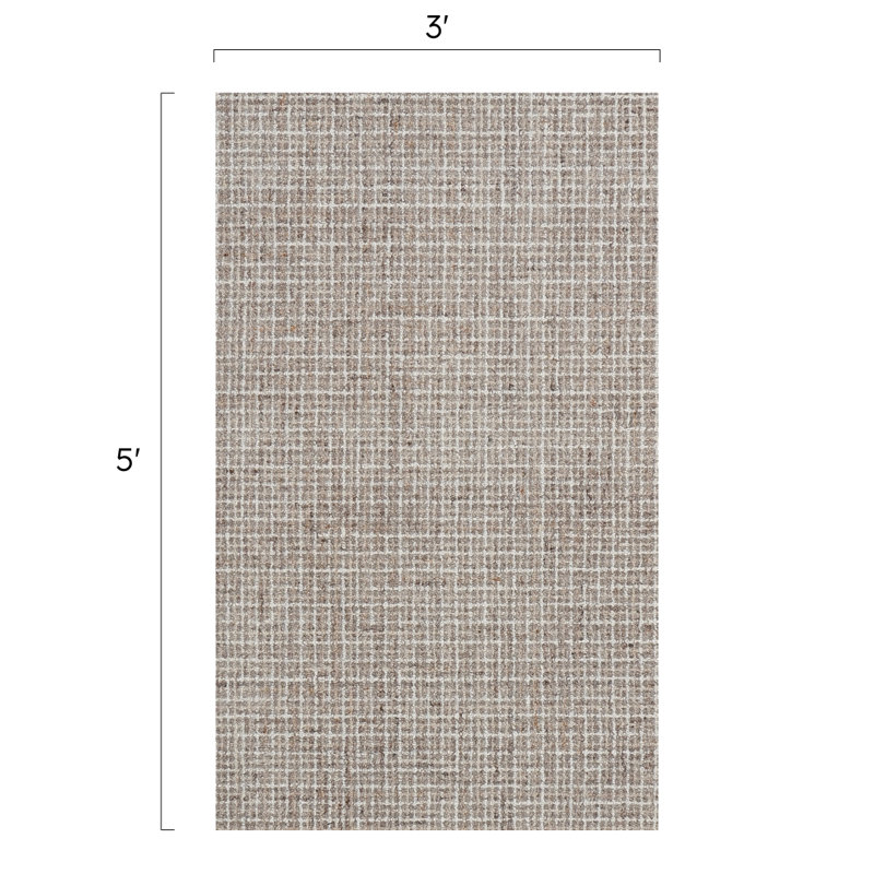 Leigh Hand Tufted Wool Abstract/Houndstooth Area Rug in Natural/White/Ivory/Beige/Tan, Rectangle 3' x 5'