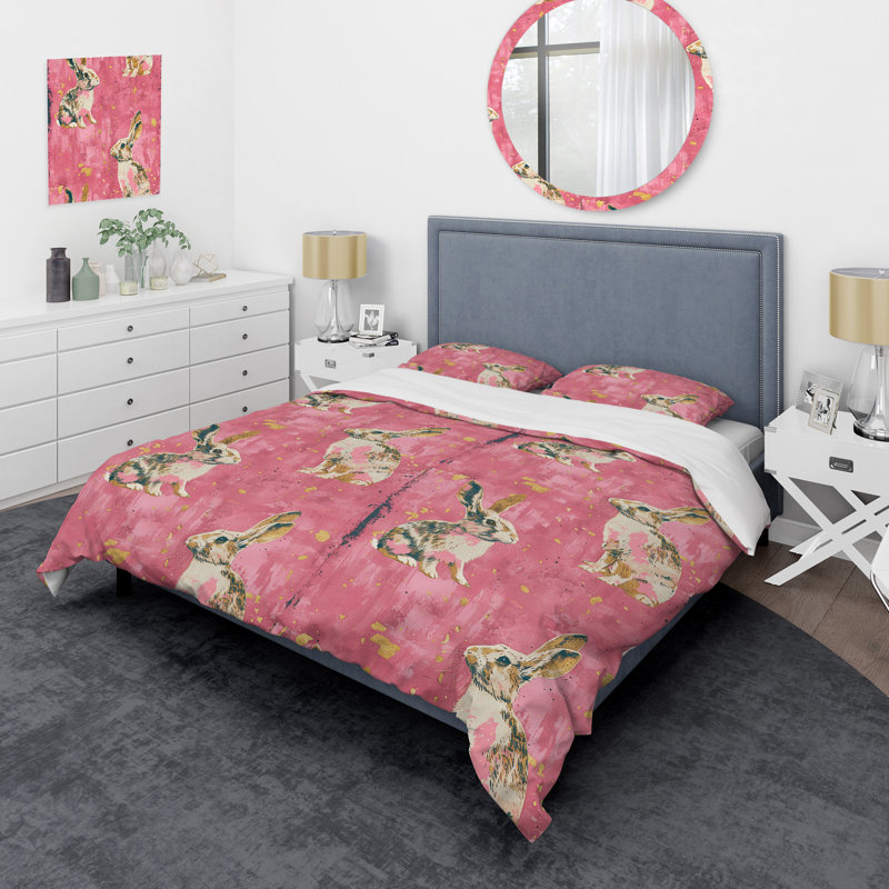 Ensemble de housse de couette Pink Gold Rabbit Glam - Glam, Housse de couette simple + 2 taies décoratives st