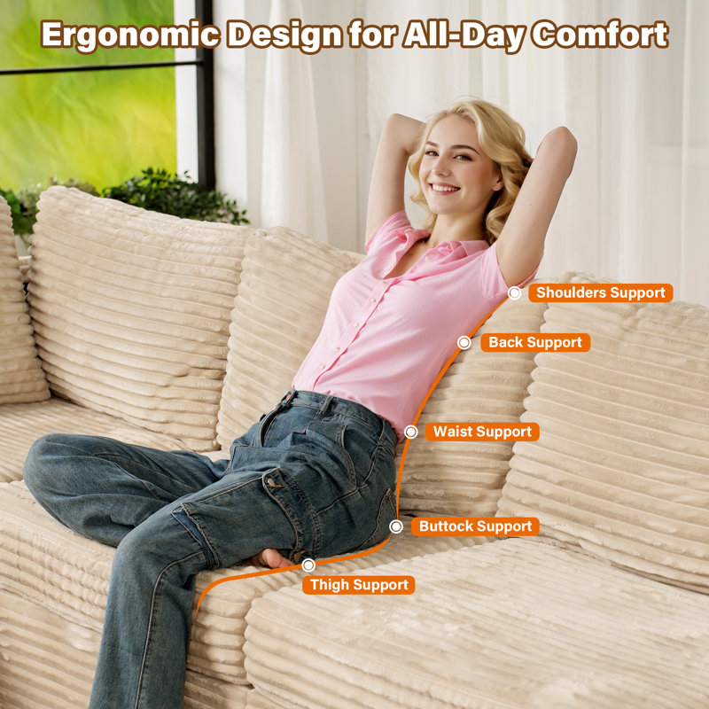 Modular U-shaped Sectional Plush Corduroy Sofa With Movable Ottoman