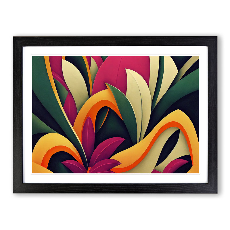 Flowers Deco Abstract - Framed Print, 46cm H x 64cm W x 2cm D, Black Framed