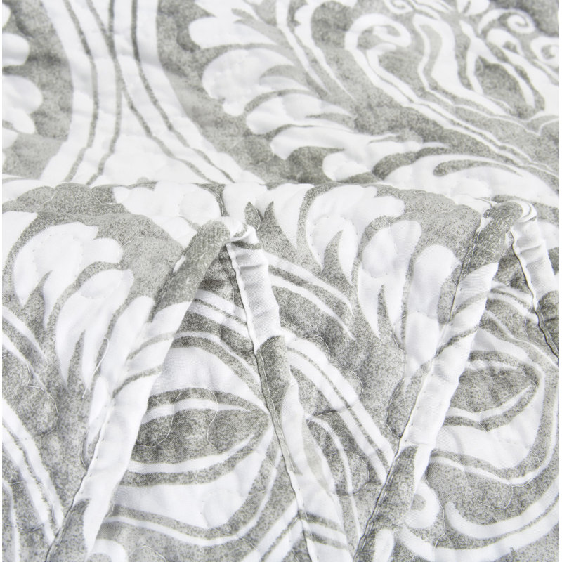 California King Gray Microfiber Reversible Damask Quilt Set