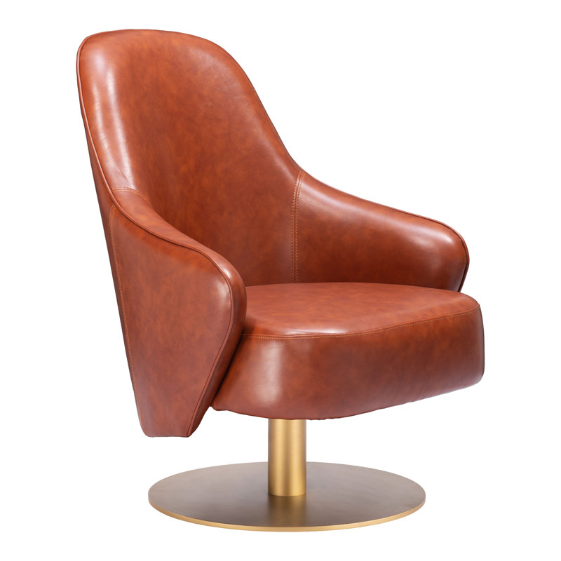 Fauteuil pivotant en similicuir 28 po Rania, Polyuréthane brun