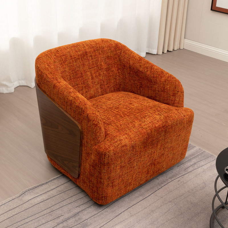 Broderic Swivel Barrel Chair, Orange Linen