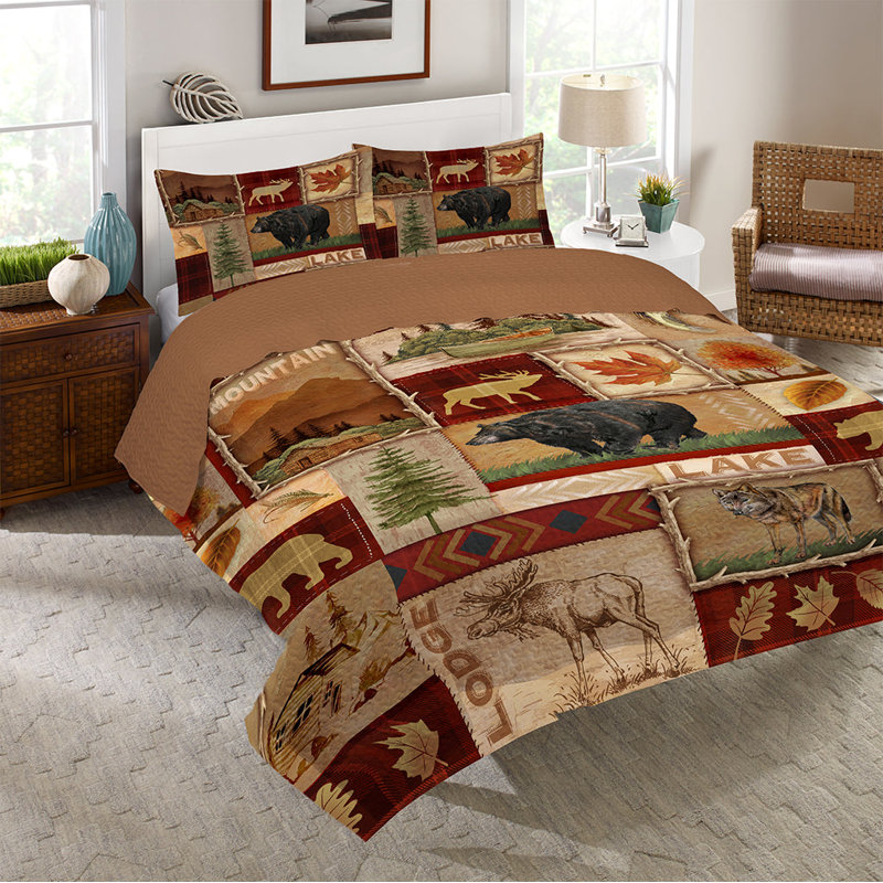 Ensemble de courtepointe réversible en microfibre brun Kennamer 3 pièces, Courtepointe grand + 2 taies décoratives standard