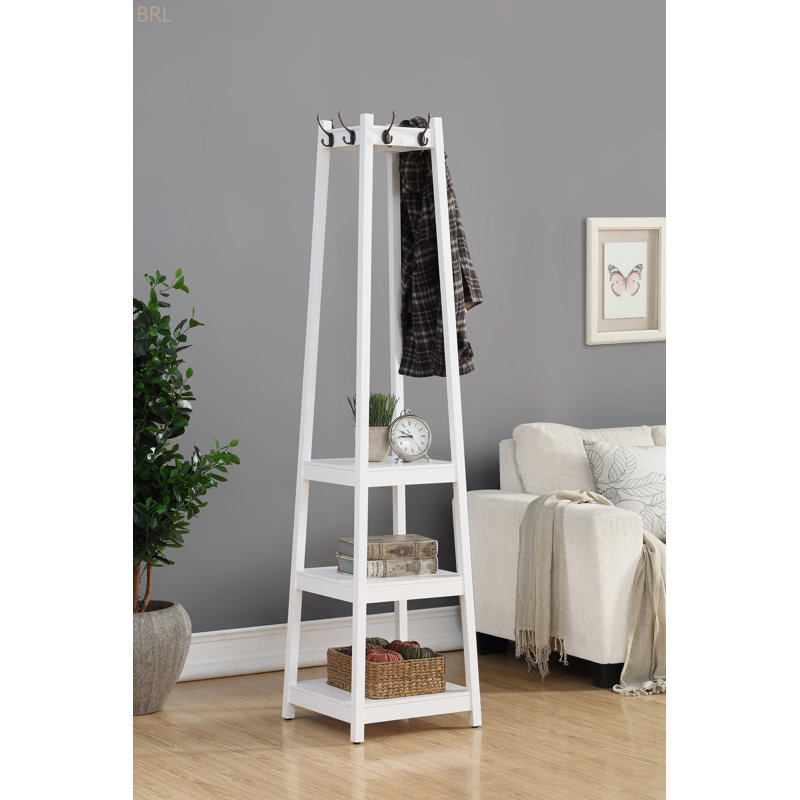 Portemanteau Vassen avec tablettes de rangement à 3 niveaux, Blanc