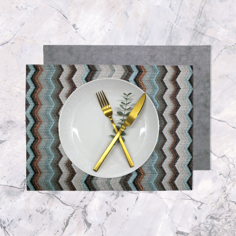 Morica Polyester Chevron / Zig Zag Rectangle Placemat, Blue/Grey