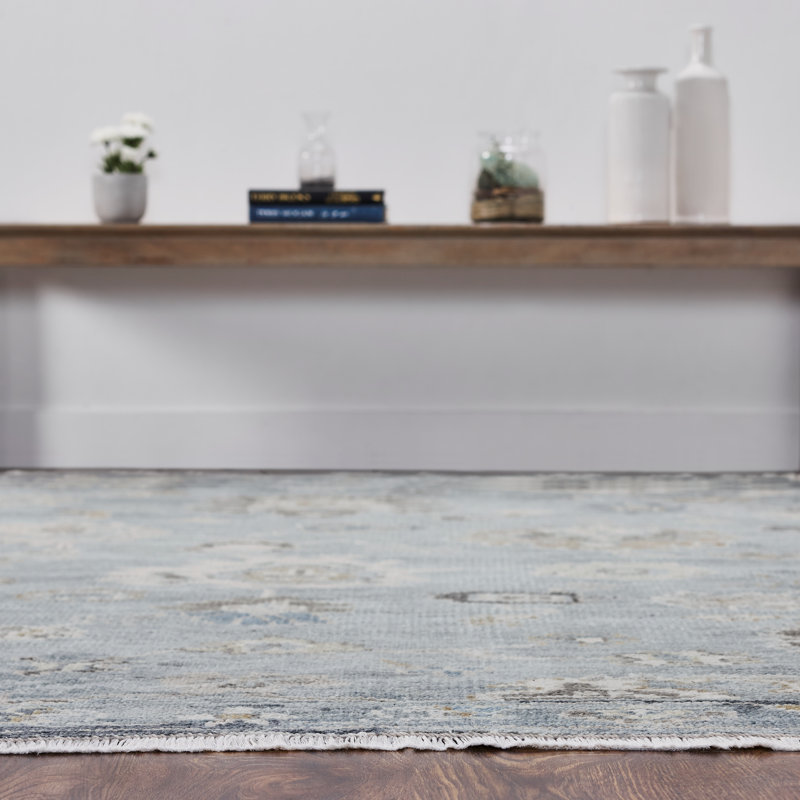 Ambrose Hand Knotted Oriental Area Rug in Blue; Washed Denim, Rectangle 10' x 14'