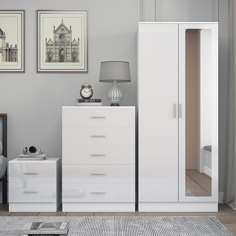 Eva Piece Bedroom Set, White Gloss / Matt White
