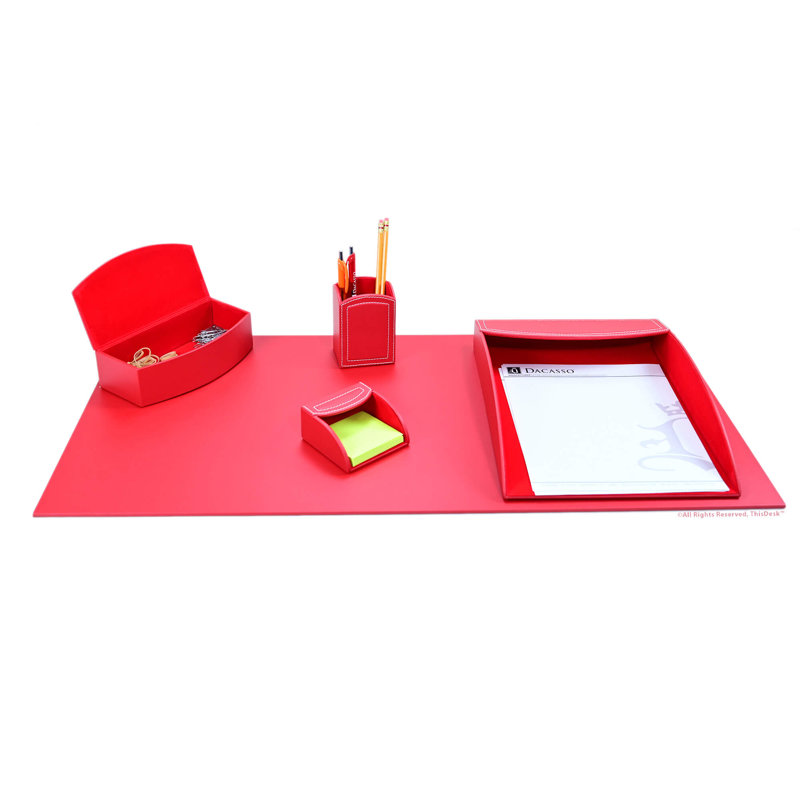 Ensemble de rangement de bureau en cuir bleu marine, Rouge