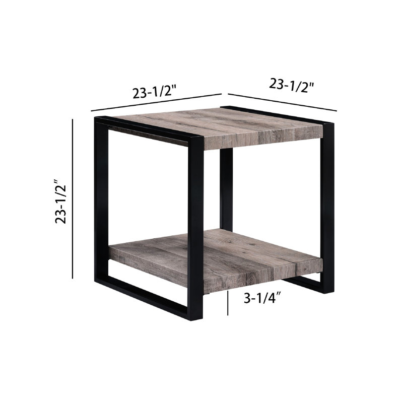 Modern Living Room End Table In Rustic Brown Color With Storage Gray Finish