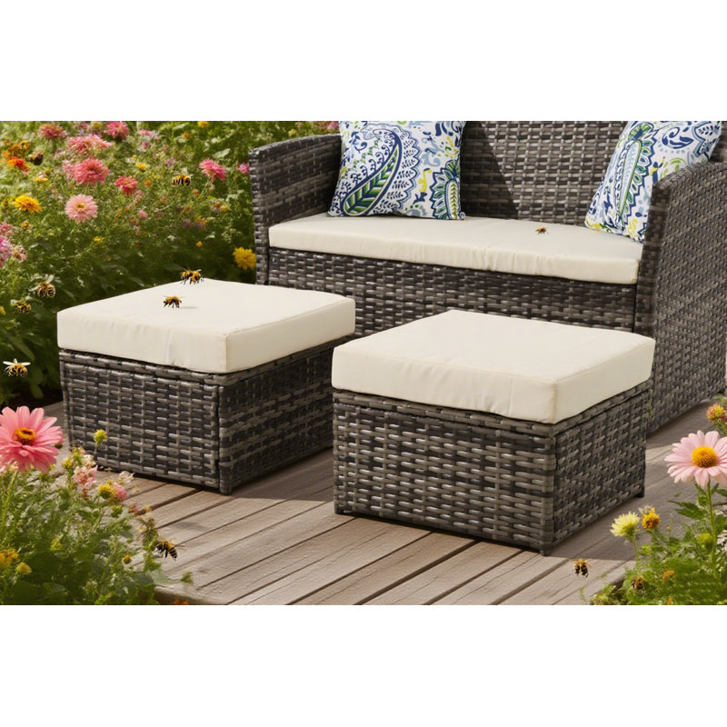 Repose-pieds d'extérieur en osier (ensemble de 2), Beige, Gris