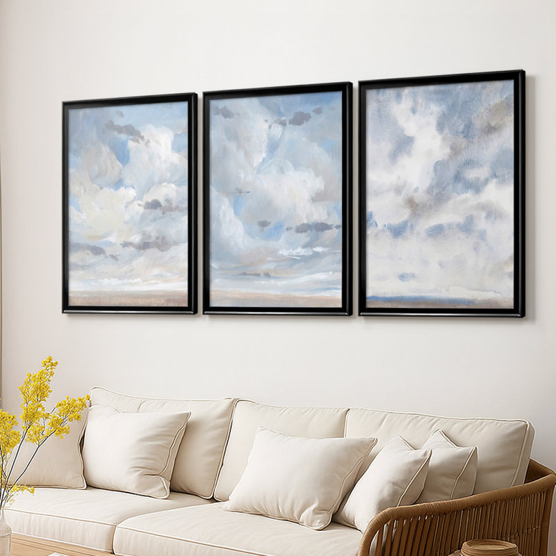 Bleu ciel I - Toile tendue avec châssis sur mesure - 3 pièces, H 21 po x l 30 po